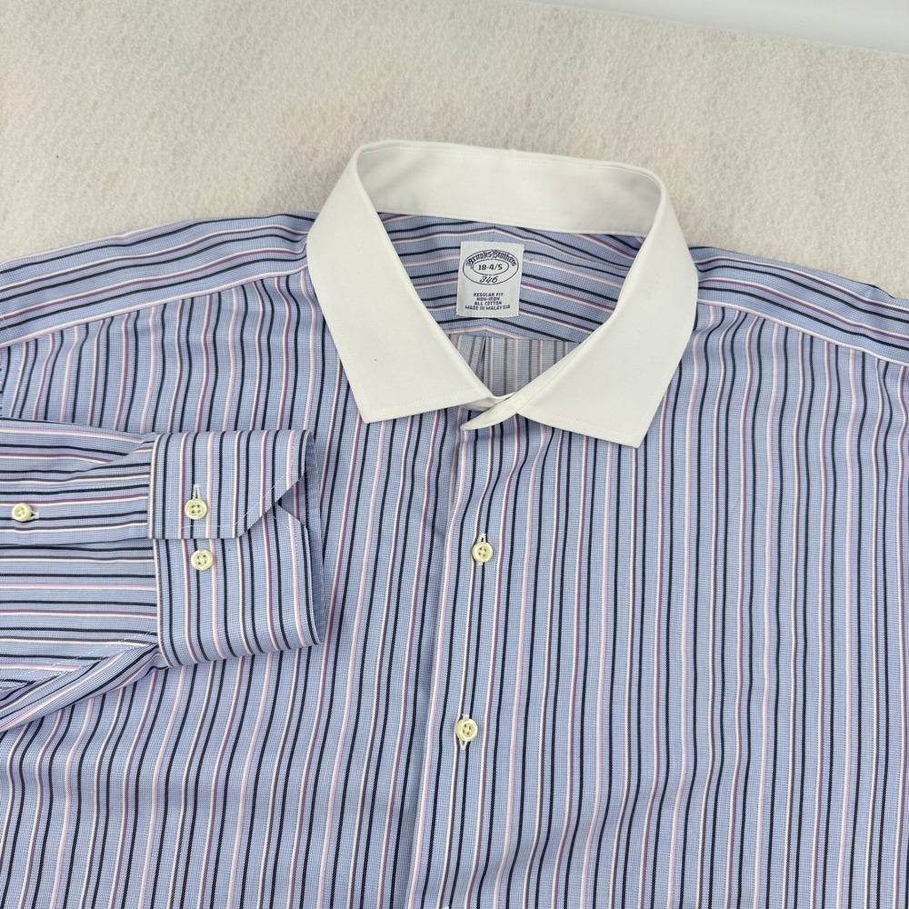 Brooks Brothers 346 Regular Fit Non-Iron Dress Shirt 18-34/35 Blue/Pink Striped
